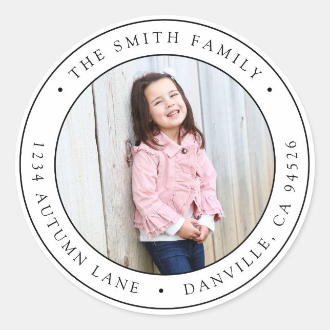 Custom Round Photo Return Address Label Sticker (Front)