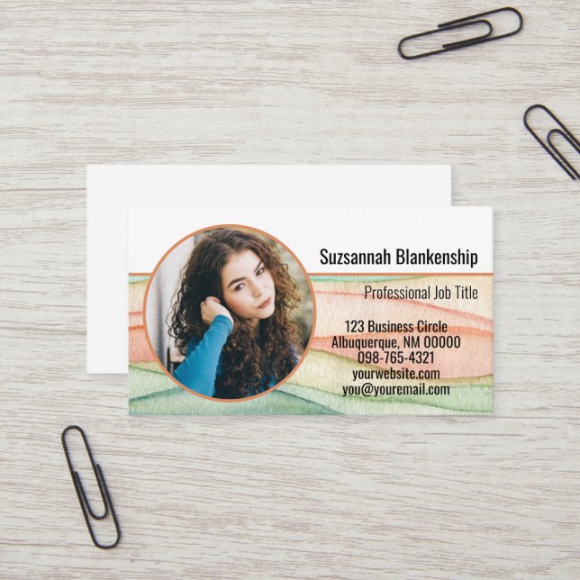 Custom Round Photo Small Business Colourful Business Card (Front/Back In Situ)