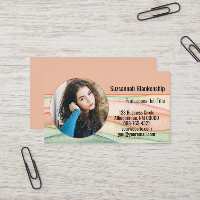 Custom Round Photo Small Business Colourful Business Card (Front/Back In Situ)