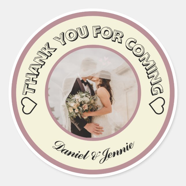 Custom Round Photo Thank You Beige Pink Classic Round Sticker (Front)