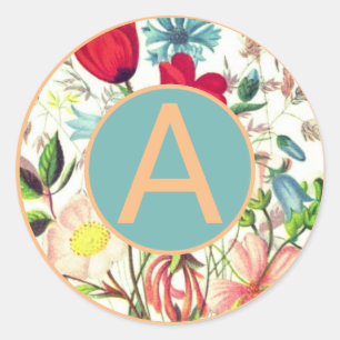 CUSTOM ROUND STICKERS FLOWERS AND INITIAL