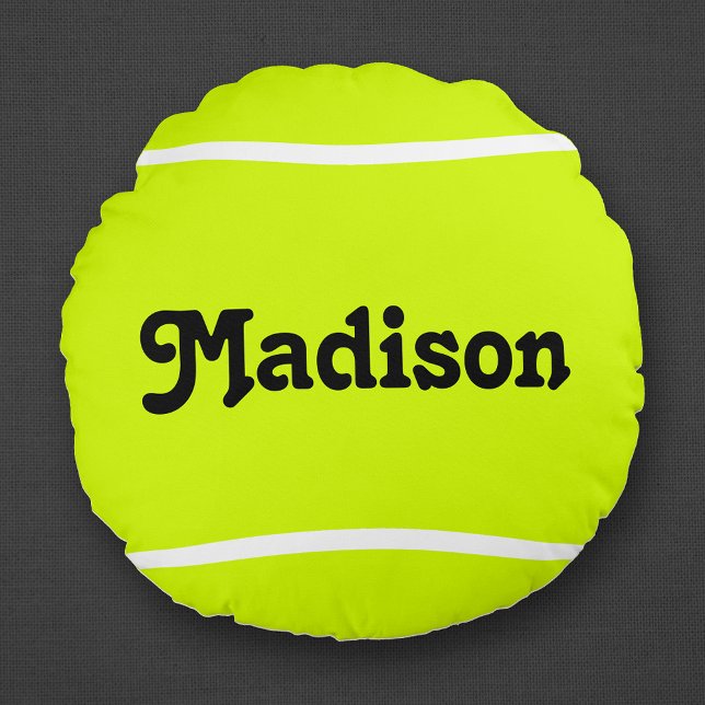 Custom Round Tennis Ball Pillow for Tennis Players (Custom round tennis pillow with personalized tennis player name or text.)