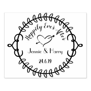 Custom Round Wreath Wedding Rubber Stamp