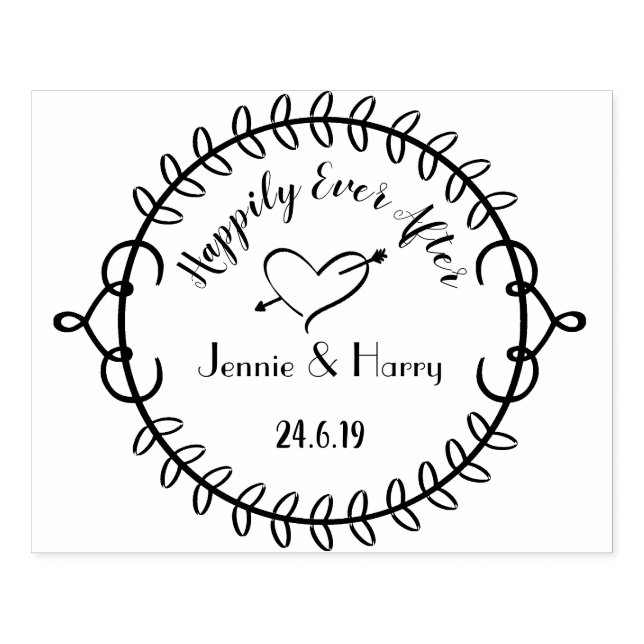 Custom Round Wreath Wedding Rubber Stamp (Imprint)