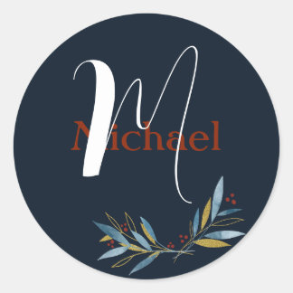 Custom Rounded Frame with Branch Bouquet Classic Round Sticker