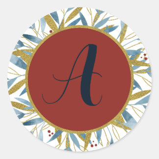 Custom Rounded Golden Frame of Branches Classic Round Sticker