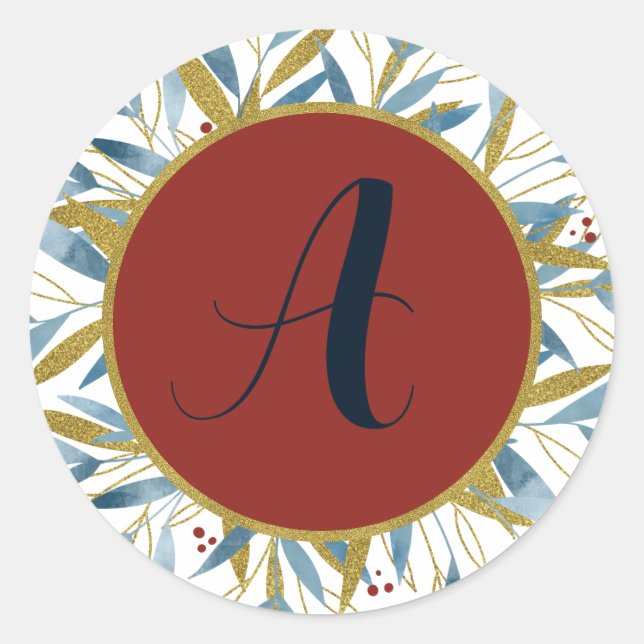 Custom Rounded Golden Frame of Branches Classic Round Sticker (Front)