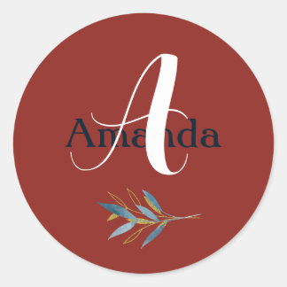 Custom Rounded Golden Frame with Branch Bouquet Classic Round Sticker