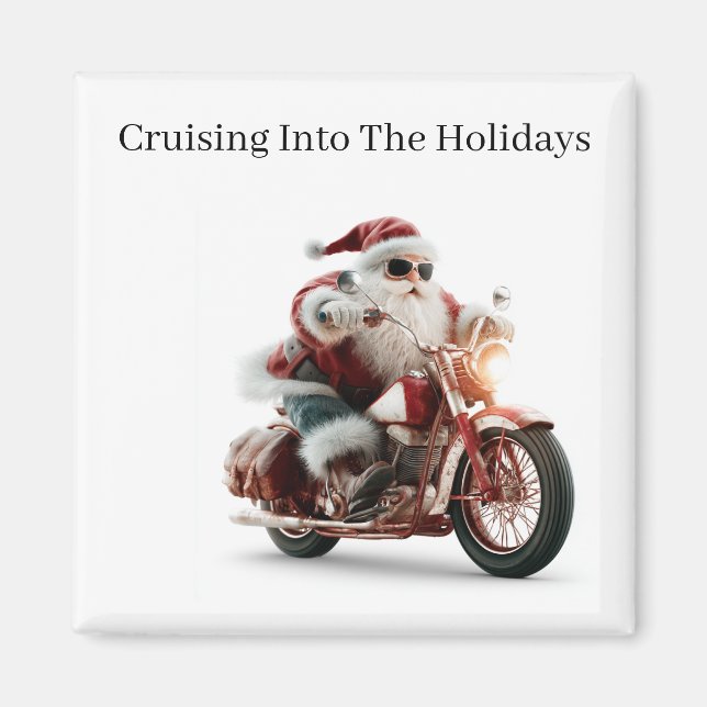 Custom Route 66 Biker Santa Fridge Art Magnet (Front)