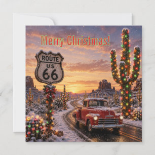Custom Route 66 Christmas Red Pickup Cactus Lights