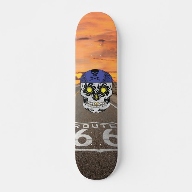 Custom Route 66 Motorcycle Candy Skull Deck Skateboard (Front)