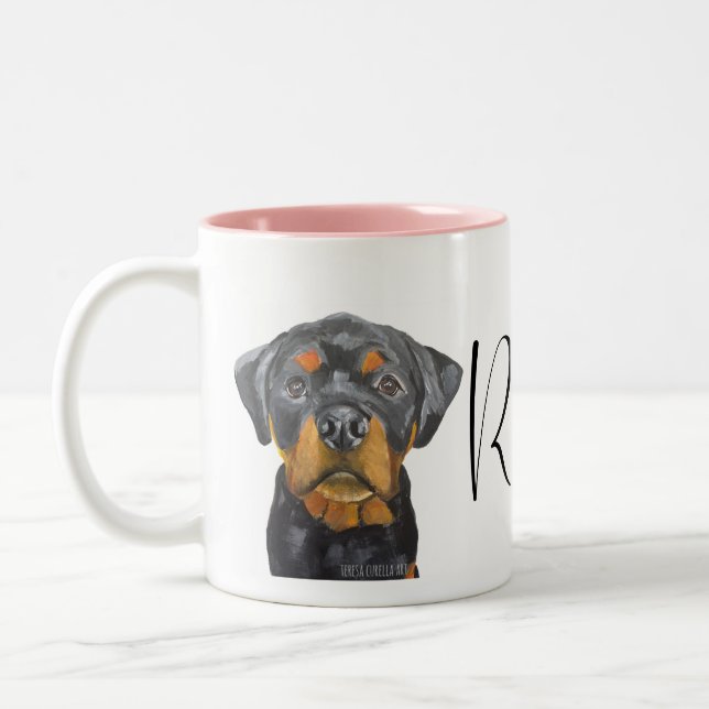 Custom Roxy Rottweiler Dog Two-Tone Coffee Mug (Left)