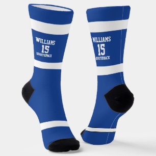 Custom Royal Blue and White Sports Team Number Socks