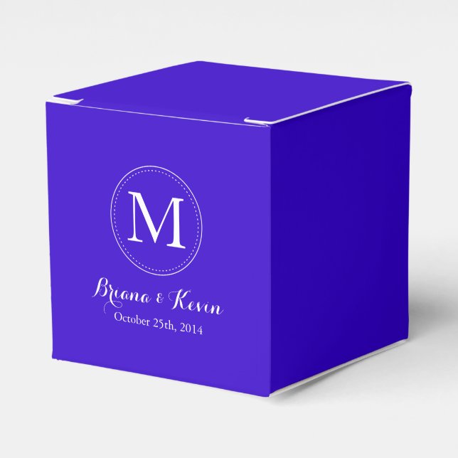 Custom Royal Blue Coloured Monogram Favour Boxes (Front Side)