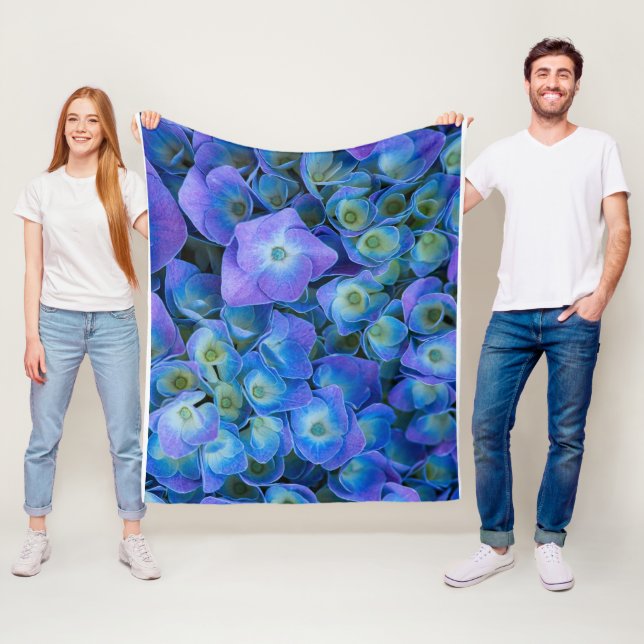 Custom Royal Blue Flower Image depth of the ocean Fleece Blanket (In Situ)