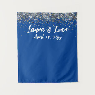 Custom Royal Blue Silver Wedding Photo Booth Prop Tapestry