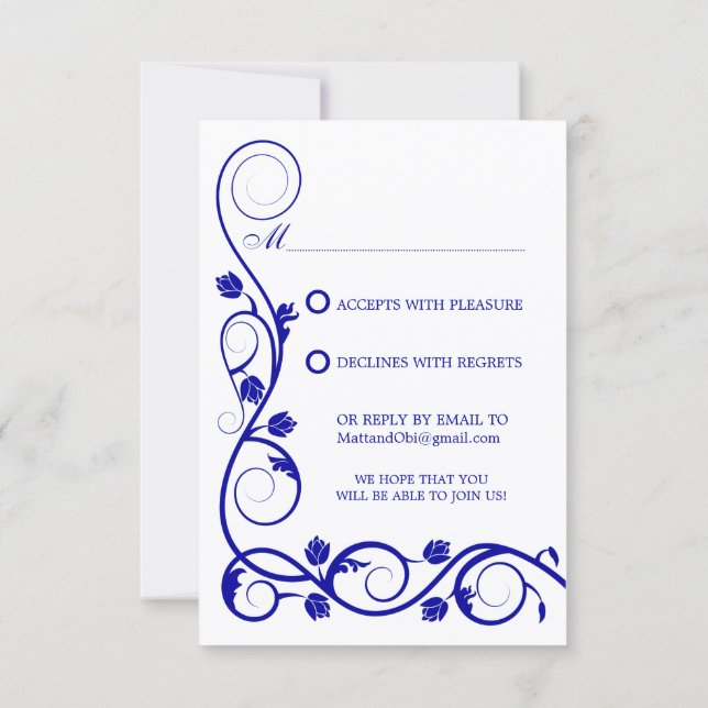 Custom Royal Blue Swirl RSVP / Reply Cards (Back)