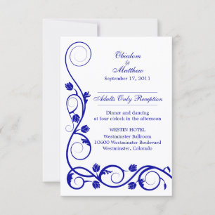 Custom Royal Blue Swirls Reception Cards