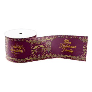Custom Royal Burgundy & Gold Ornate Luxury Grosgrain Ribbon