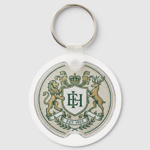 Custom Royal Coat of Arms Car Coaster   Vintage Mo Key Ring