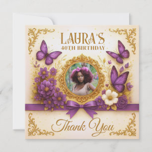 Custom Royal Gold Purple Butterfly Birthday Thank You Card
