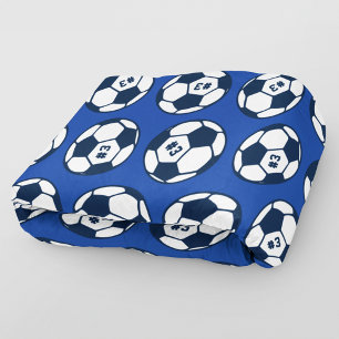 Custom Royal Navy Blue Soccer Ball Pattern Fleece Blanket