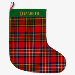 Custom Royal Stewart Clan Tartan Plaid Name Large Christmas Stocking