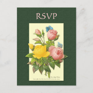 Custom RSVP Botanical Pink Yellow Roses Postcard