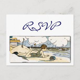 Custom RSVP Child on Beach Vintage Art Postcard