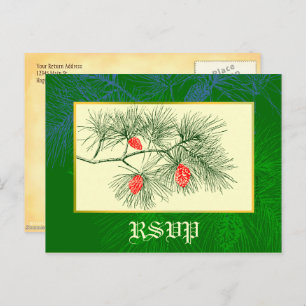 Custom RSVP Holiday Green Pine Postcard