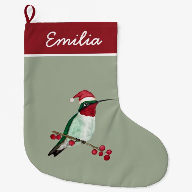 Custom Ruby-throated Hummingbird Large Christmas Stocking (Front)