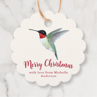 Custom Ruby-throated Hummingbird Merry Christmas Favour Tags