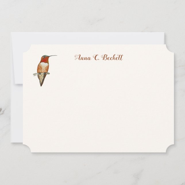Custom Rufous Hummingbird Note Card (Front)
