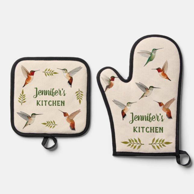 Custom Rufous Hummingbirds Oven Mitt & Pot Holder Set (Front)