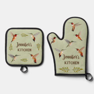 Custom Rufous Hummingbirds Oven Mitt & Pot Holder Set