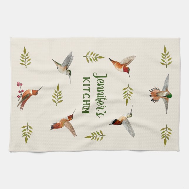 Custom Rufous Hummingbirds Tea Towel (Horizontal)