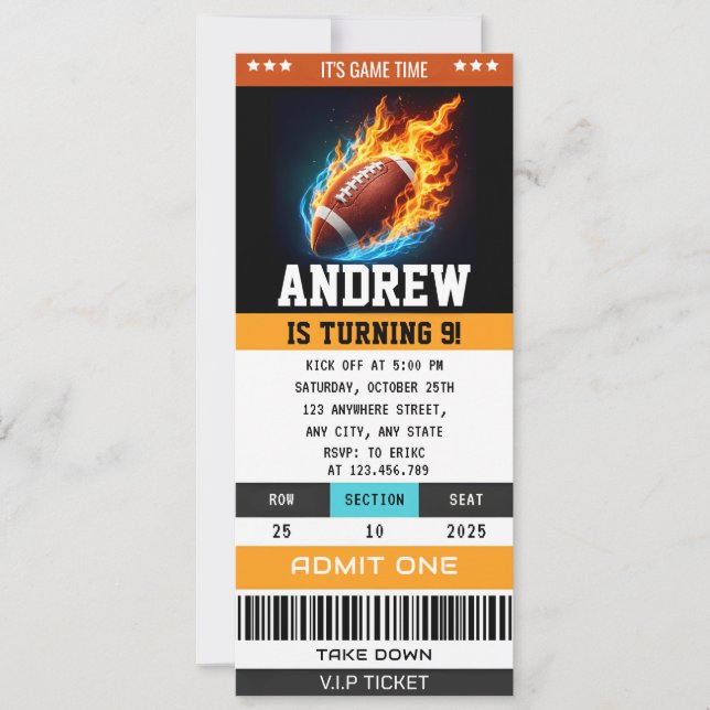 Custom Rugby Birthday Ticket Invitation (Front)