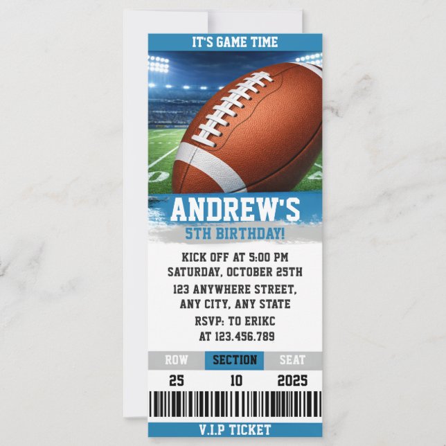 Custom Rugby Boys birthday ticket Invitation (Front)