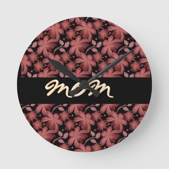 Custom Rust Floral Seamless Pattern  Throw Pillow Round Clock (Front)