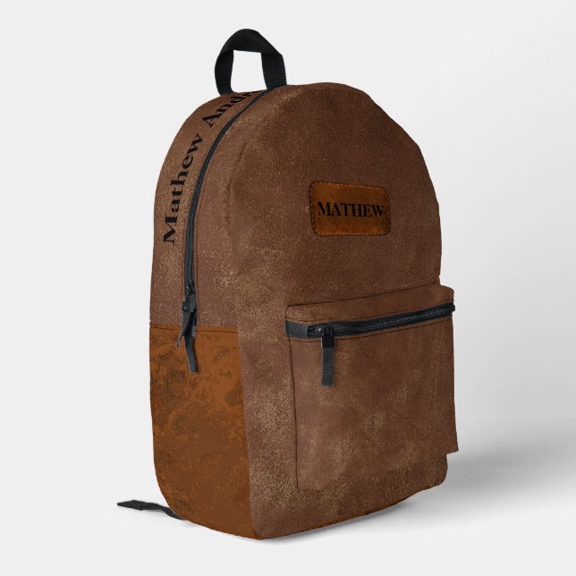 Custom rustic and classic brown leather for him printed backpack (Back Corner Left)