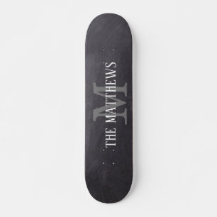 Custom Rustic Black Chalkboard Monogram Name  Skateboard