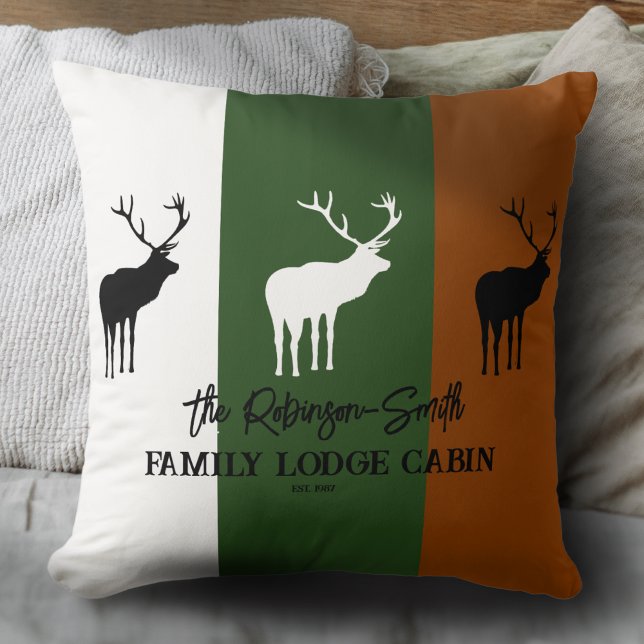 Custom Rustic Brown Green White Elk Silhouette Cushion (Creator Uploaded)