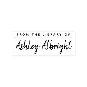 Custom Rustic Brush Script "From The Library Of" Rubber Stamp