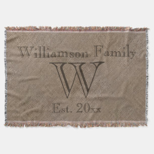 Custom Rustic Burlap-Look Family Keepsake Afghan Throw Blanket