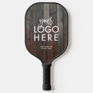 Custom Rustic Business Logo Dark Barn Wood Pickleball Paddle
