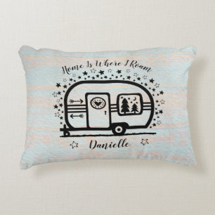 Custom Rustic Camping Camper Trailer Rv Lifestyle Decorative Cushion