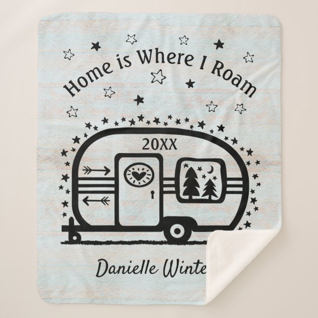 Custom Rustic Camping Camper Trailer Rv Lifestyle Sherpa Blanket (Front)