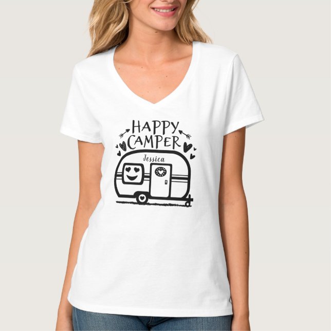 Custom Rustic Camping Happy Camper RV T-Shirt (Front)