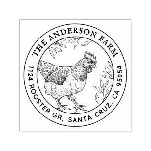 Custom Rustic Chicken Sketch Farm Address Egg Self-inking Stamp