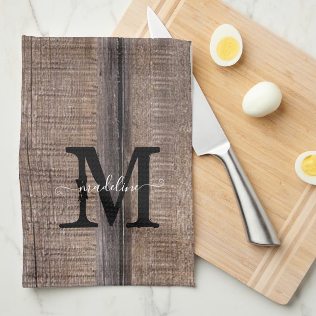 Custom Rustic Country Monogram Script Name  Tea Towel (Quarter Fold)